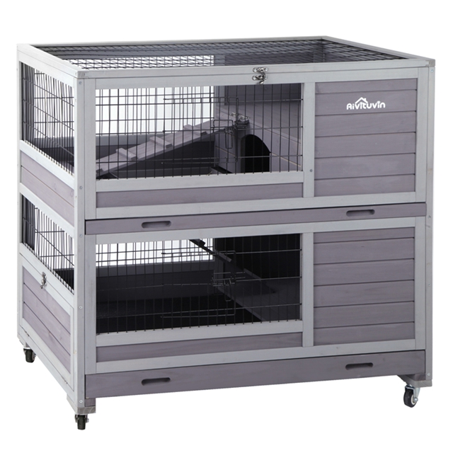 Aivituvin Rabbit Hutch Indoor and Outdoor Bunny Cage on Wheels Guinea ...